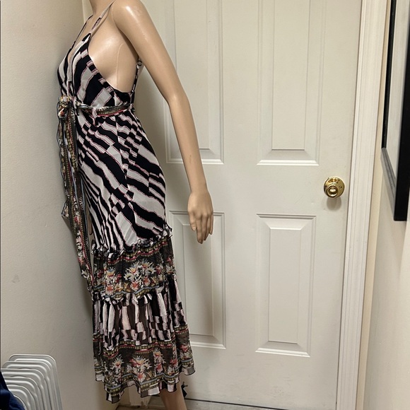 VTG Diane Von Fursternberg Black & White Stripe Floral Tiered Empire Waist Dress - Picture 3 of 6